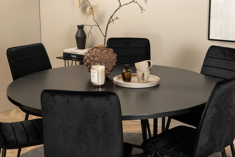 Venture Design Valgomasis stalas, Kopenhaga, 140x74 cm, Juodas + Valgomasis kėdė, Windu Lyx, 49x94x43 cm, Juoda
