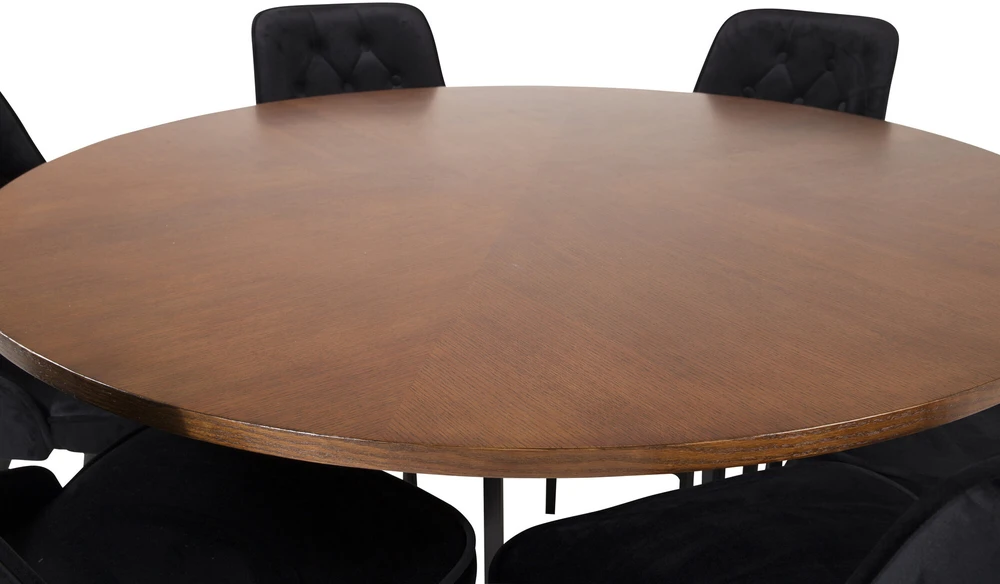 Venture Design Valgomasis stalas, Kopenhaga, ⌀140 cm, Ruda / Valgomasis kėdė, Veltinė prabanga, 66x88.5x50 cm, Juoda