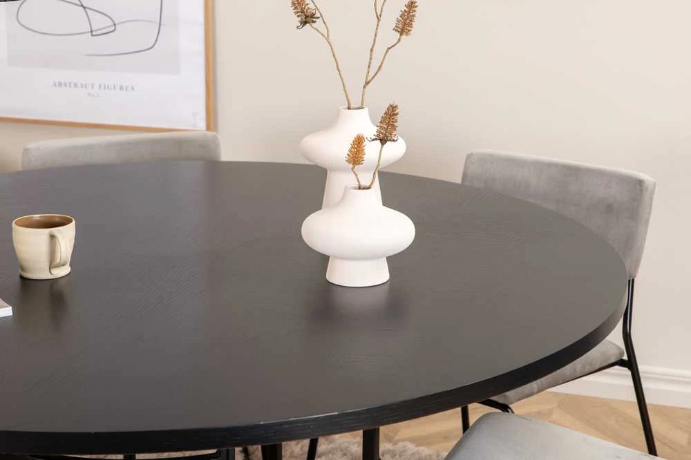 Venture Design Valgomasis stalas, Kopenhaga, 140x74 cm, Juodas + Valgomasis kėdė, Kenth, 52x76x40 cm, Šviesiai pilka