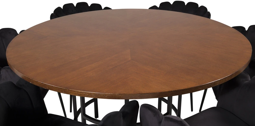 Venture Design Valgomasis stalas, Kopenhaga, ⌀140 cm, rudas / Valgomasis kėdė, Limhamn, 54x76x61 cm, juoda aksomas