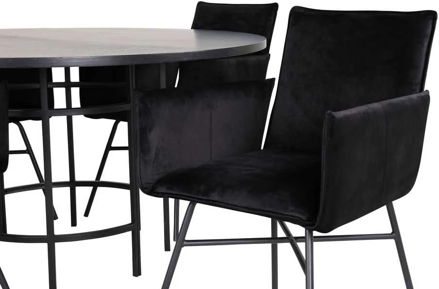 Venture Design Valgomasis stalas, Kopenhaga, 140x74 cm, Juodas + Valgomasis kėdė, Petra, 60x87x57 cm, Juoda