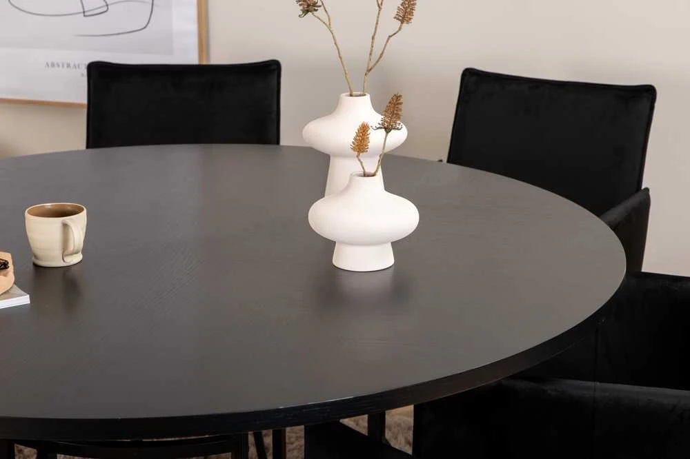 Venture Design Valgomasis stalas, Kopenhaga, 140x74 cm, Juodas / Valgomasis kėdė, Petra, 60x87x57 cm, Juoda