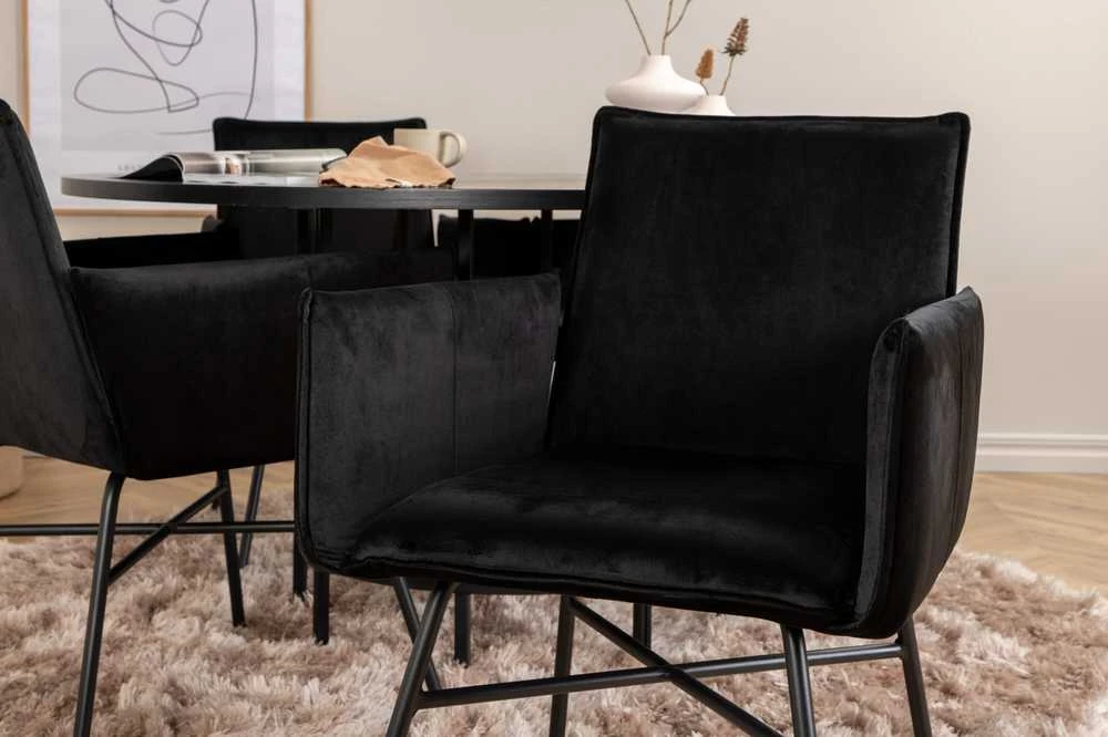Venture Design Valgomasis stalas, Kopenhaga, 140x74 cm, Juodas + Valgomasis kėdė, Petra, 60x87x57 cm, Juoda