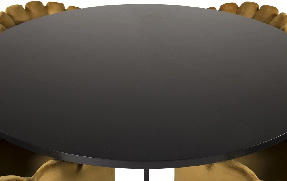 Venture Design Valgomasis stalas, Kopenhaga, ⌀140 cm, Juodas / Kėdė, Limhamn, 54x76x61 cm, Aukso velvetas