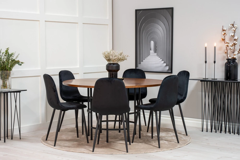 Venture Design Valgomasis stalas, Kopenhaga, ⌀140 cm, Ruda / Valgomasis kėdė, Poliaras, 53.3x88x42.5 cm, Juoda
