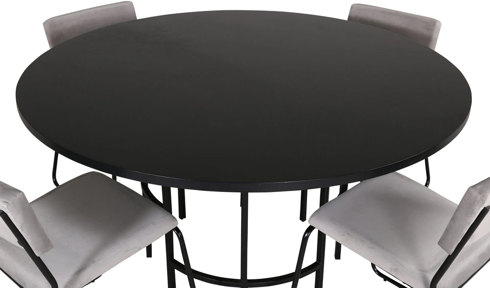 Venture Design Valgomasis stalas, Kopenhaga, 140x74 cm, Juodas + Valgomasis kėdė, Kenth, 52x76x40 cm, Šviesiai pilka aksomas
