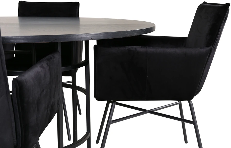 Venture Design Valgomasis stalas, Kopenhaga, 140x74 cm, Juodas + Valgomasis kėdė, Petra, 60x87x57 cm, Juoda