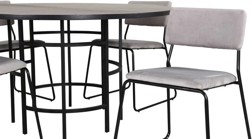 Venture Design Valgomasis stalas, Kopenhaga, 140x74 cm, Juodas + Valgomasis kėdė, Kenth, 52x76x40 cm, Šviesiai pilka aksomas