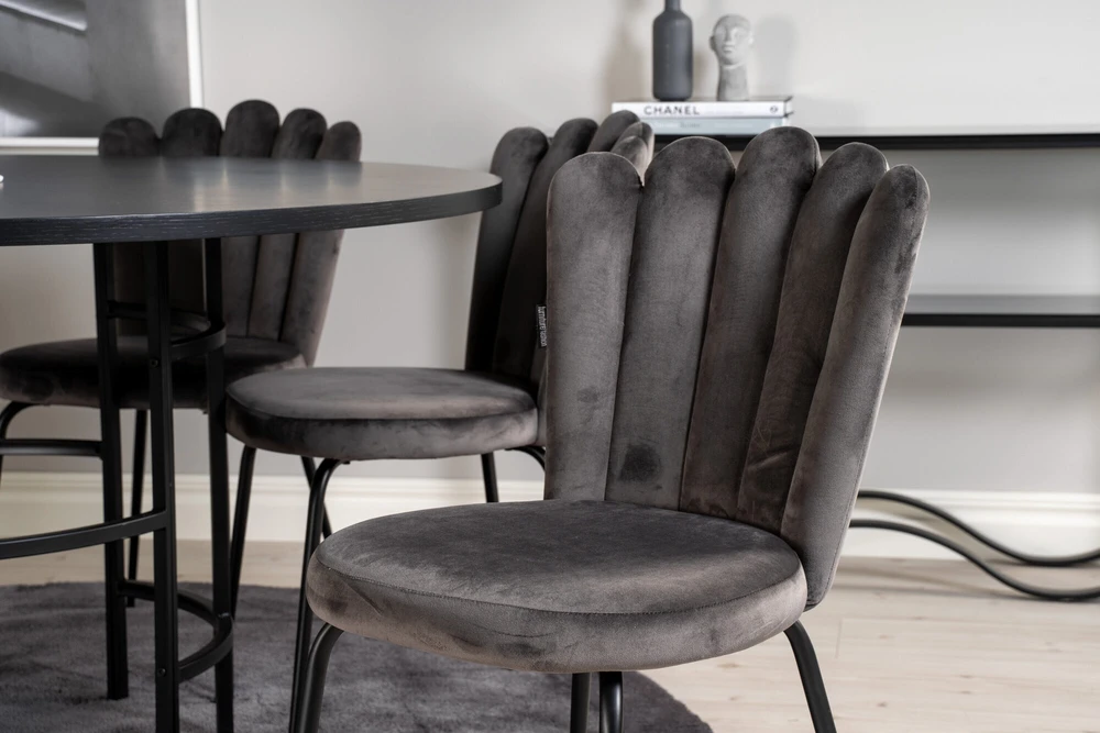 Venture Design Valgomasis stalas, Kopenhaga, ⌀140 cm, Juodas, Kėdė, Limhamn, 54x82.5x44.5 cm, Pilka