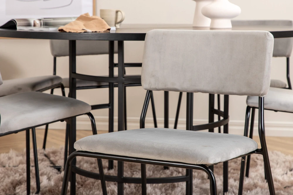 Venture Design Valgomasis stalas, Kopenhaga, 140x74 cm, Juodas + Valgomasis kėdė, Kenth, 52x76x40 cm, Šviesiai pilka