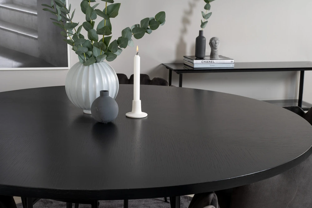 Venture Design Valgomasis stalas, Kopenhaga, ⌀140 cm, Juodas, Kėdė, Limhamn, 54x76 cm, Pilka