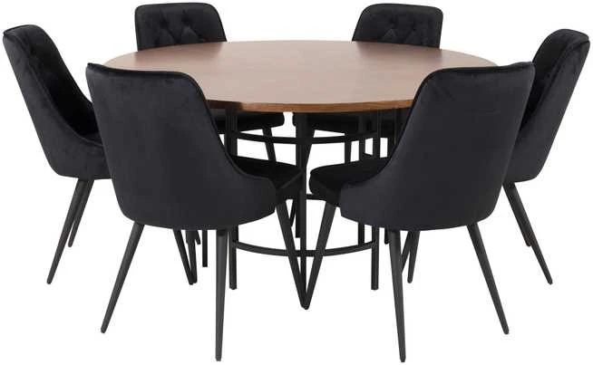 Venture Design Valgomasis stalas, Kopenhaga, ⌀140 cm, Ruda / Valgomasis kėdė, Veltinė prabanga, 66x88.5x50 cm, Juoda