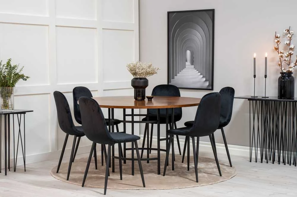Venture Design Valgomasis stalas, Kopenhaga, ⌀140 cm, Ruda / Valgomasis kėdė, Poliaras, 53.3x88x42.5 cm, Juoda