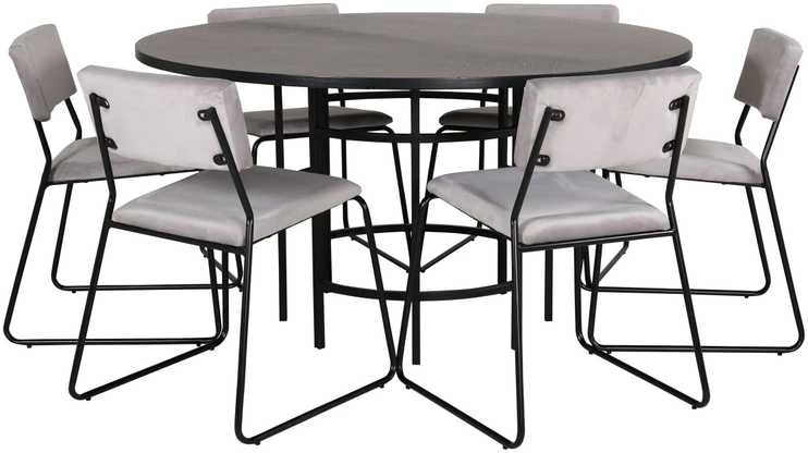 Venture Design Valgomasis stalas, Kopenhaga, 140x74 cm, Juodas + Valgomasis kėdė, Kenth, 52x76x40 cm, Šviesiai pilka