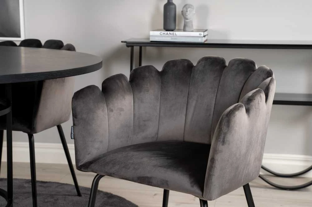 Venture Design Valgomasis stalas, Kopenhaga, ⌀140 cm, Juodas, Kėdė, Limhamn, 54x76 cm, Pilka