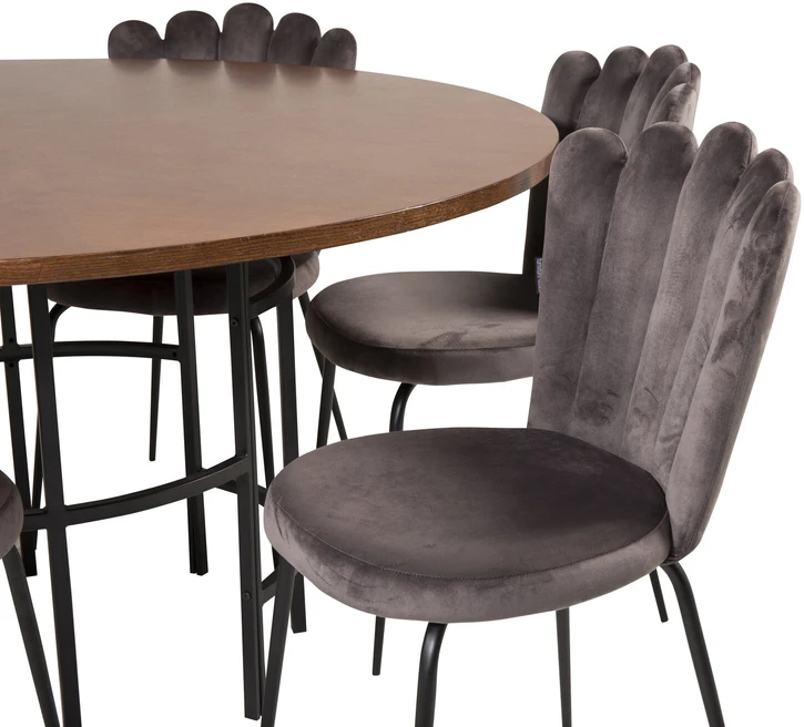 Venture Design Valgomasis stalas, Kopenhaga, ⌀140 cm, Ruda/Juoda, Kėdė, Limhamn, 54x82.5x44.5 cm, Pilka