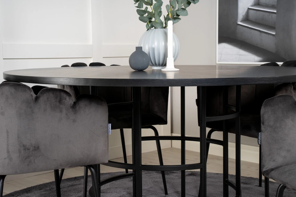 Venture Design Valgomasis stalas, Kopenhaga, ⌀140 cm, Juodas, Kėdė, Limhamn, 54x76 cm, Pilka