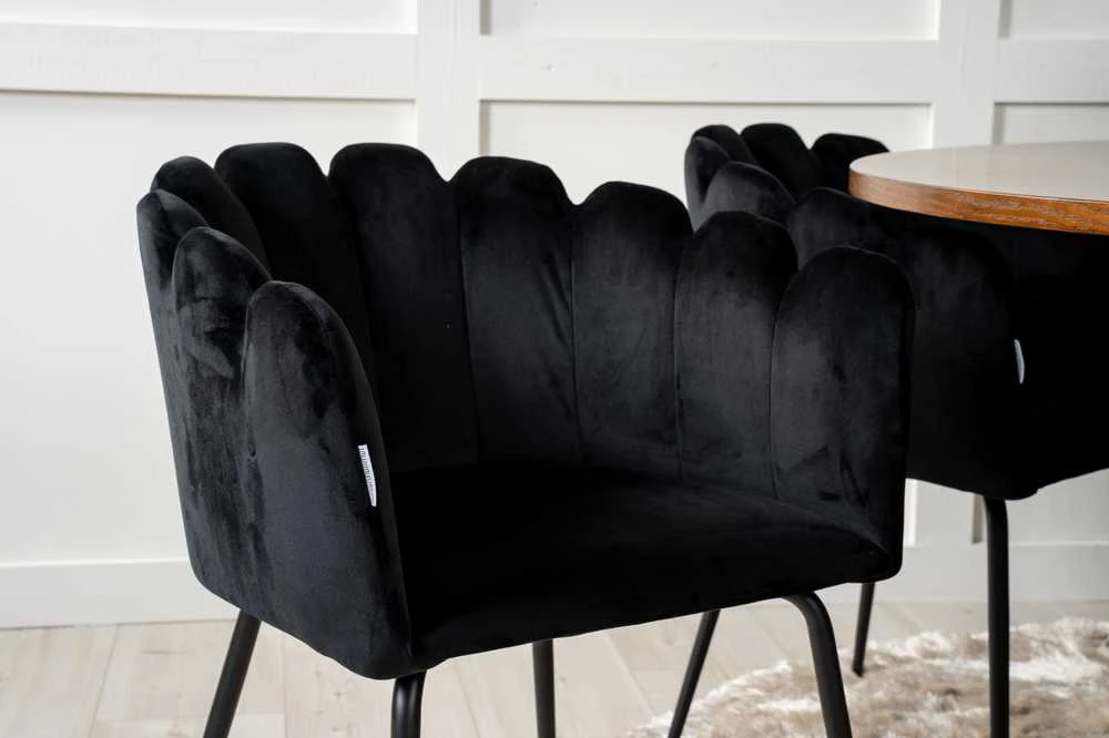 Venture Design Valgomasis stalas, Kopenhaga, ⌀140 cm, rudas / Valgomasis kėdė, Limhamn, 54x76x61 cm, juoda aksomas