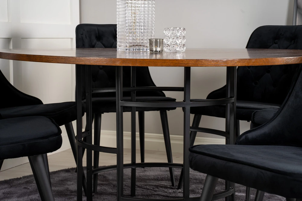 Venture Design Valgomasis stalas, Kopenhaga, ⌀140 cm, Ruda / Valgomasis kėdė, Veltinė prabanga, 66x88.5x50 cm, Juoda