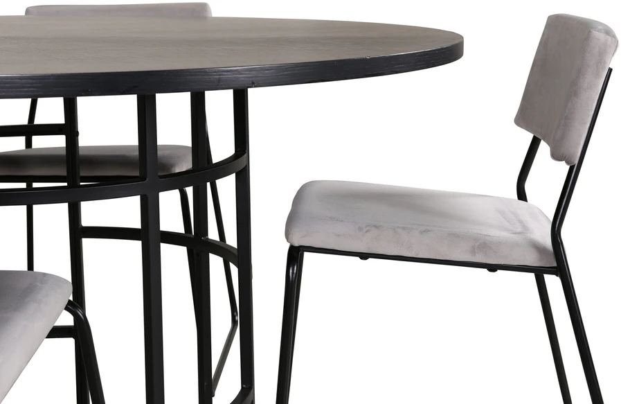 Venture Design Valgomasis stalas, Kopenhaga, 140x74 cm, Juodas + Valgomasis kėdė, Kenth, 52x76x40 cm, Šviesiai pilka aksomas