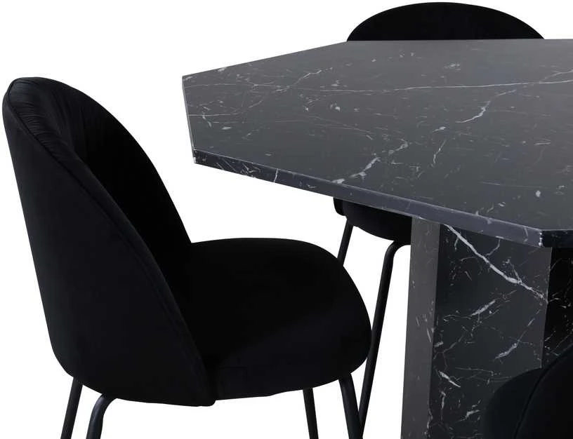 Venture Design Valgomasis stalas, Marbs, 110x75 cm, Juodas, Valgomasis kėdė, Wrinkles, 50x79.5x49 cm, Juoda