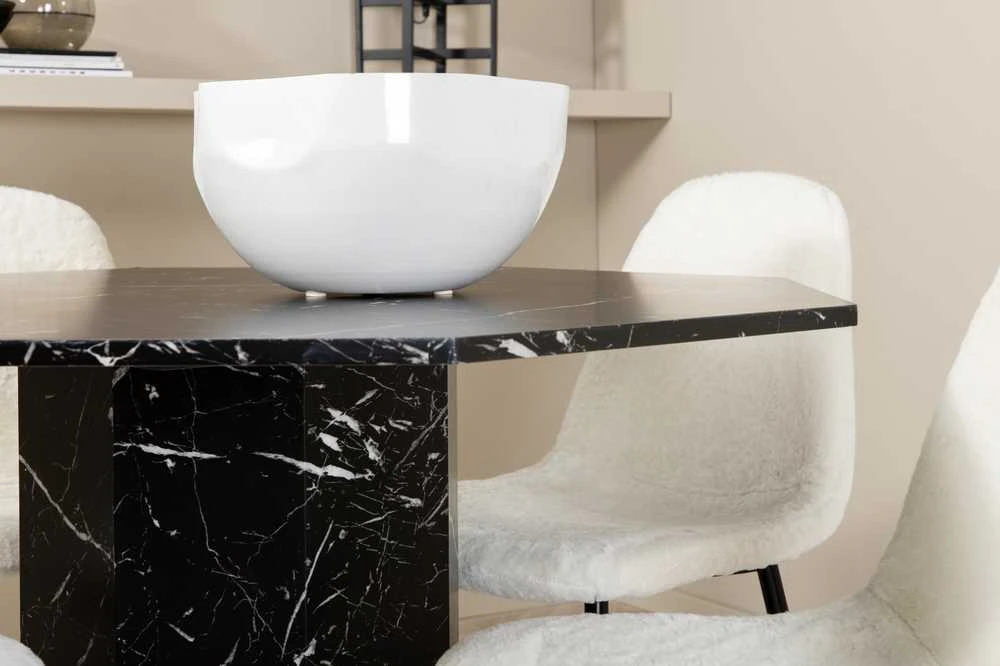 Venture Design Valgomasis stalas, Marbs, 110x75 cm, Juodas, Valgomasis kėdė, Polar, 53x87x44 cm, Balta