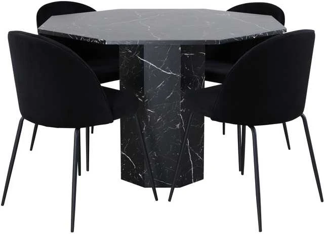 Venture Design Valgomasis stalas, Marbs, 110x75 cm, Juodas, Valgomasis kėdė, Wrinkles, 50x79.5x49 cm, Juoda
