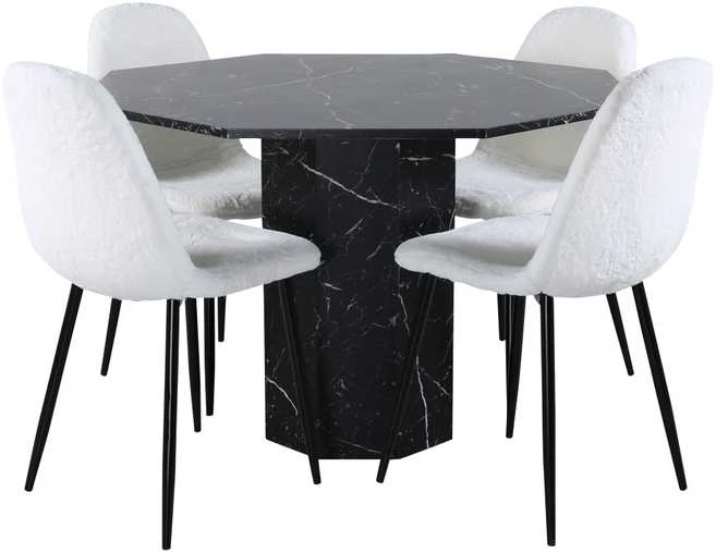 Venture Design Valgomasis stalas, Marbs, 110x75 cm, Juodas, Valgomasis kėdė, Polar, 53x87x44 cm, Balta