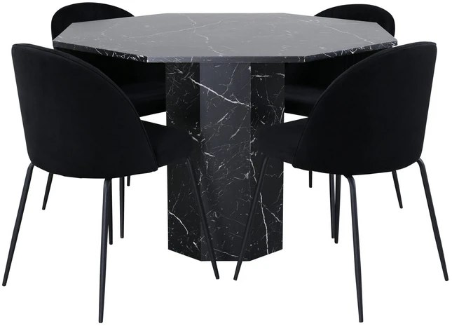 Venture Design Valgomasis stalas, Marbs, 110x75 cm, Juodas, Valgomasis kėdė, Wrinkles, 50x79.5x49 cm, Juoda