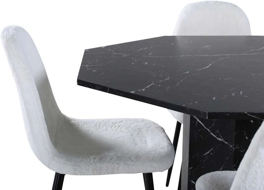 Venture Design Valgomasis stalas, Marbs, 110x75 cm, Juodas, Valgomasis kėdė, Polar, 53x87x44 cm, Balta