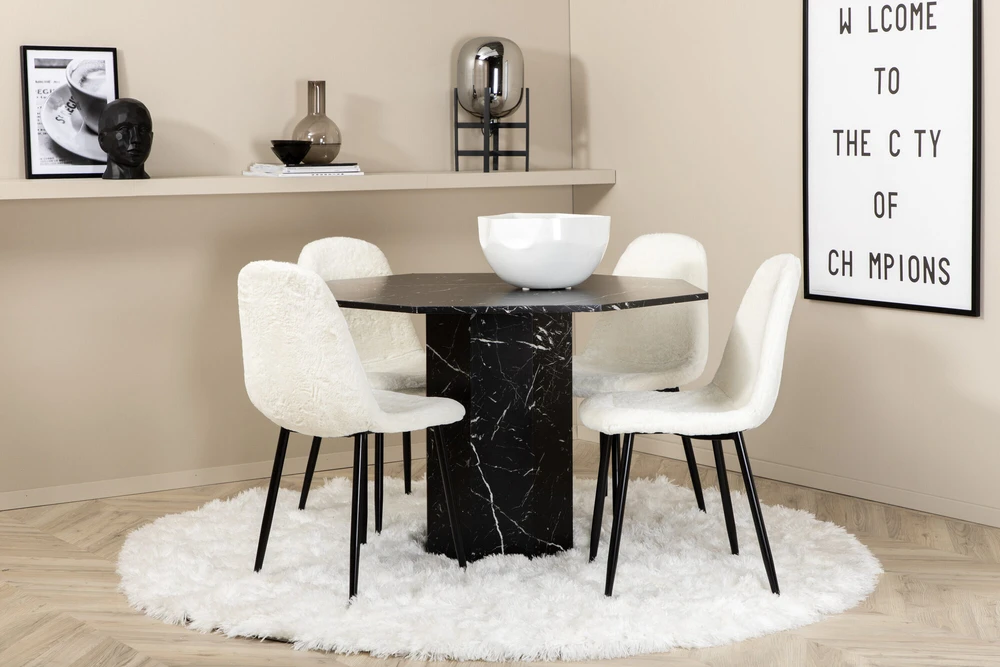 Venture Design Valgomasis stalas, Marbs, 110x75 cm, Juodas, Valgomasis kėdė, Polar, 53x87x44 cm, Balta