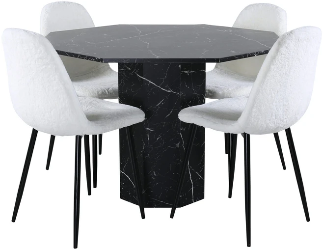 Venture Design Valgomasis stalas, Marbs, 110x75 cm, Juodas, Valgomasis kėdė, Polar, 53x87x44 cm, Balta