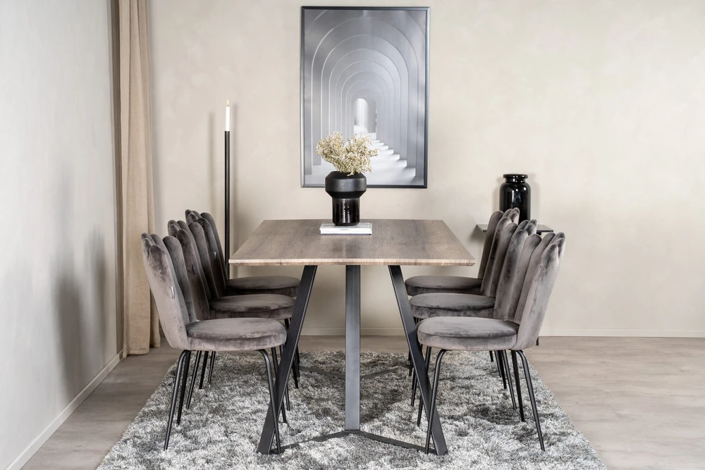 Venture Design Valgomasis stalas, Marina, 180x90 cm, Juoda / Pilka ąžuolo