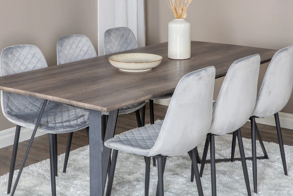 Venture Design Valgomasis stalas, Marina, 180x90 cm, Pilka / Valgomasis kėdė, Polar, 52x86 cm, Juoda