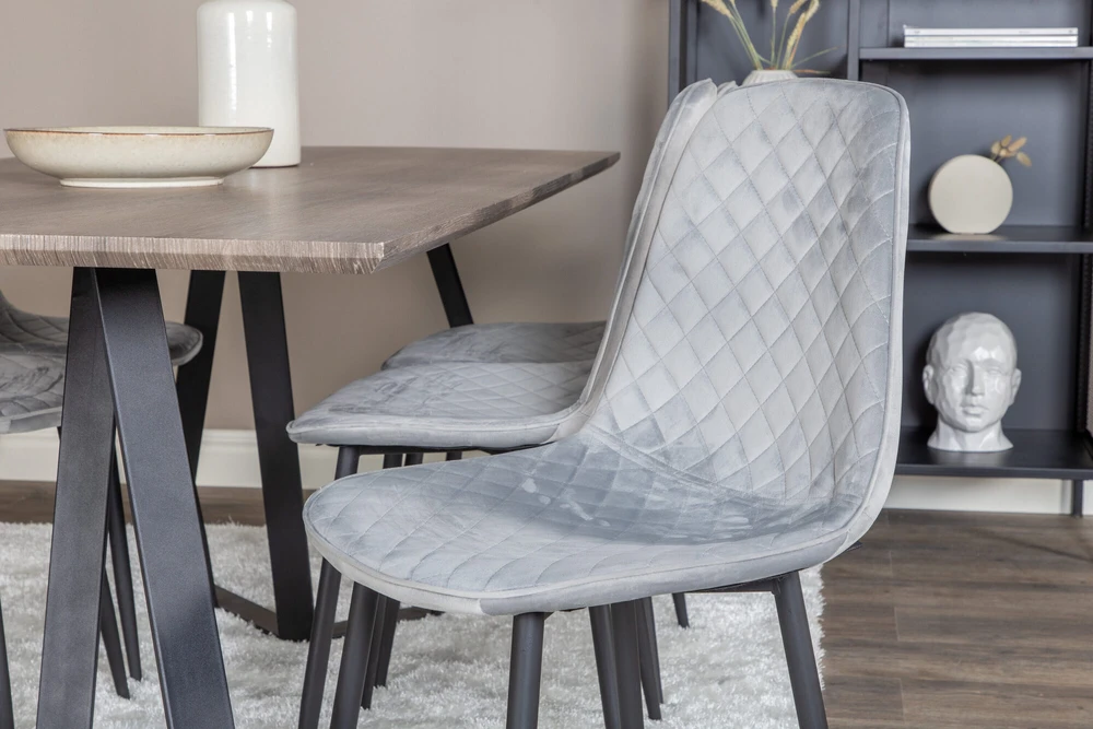Venture Design Valgomasis stalas, Marina, 180x90 cm, Pilka / Valgomasis kėdė, Polar, 52x86 cm, Juoda