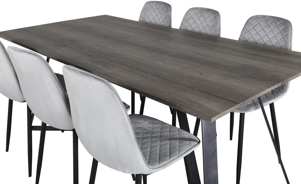 Venture Design Valgomasis stalas, Marina, 180x90 cm, Pilka / Valgomasis kėdė, Polar, 52x86 cm, Juoda