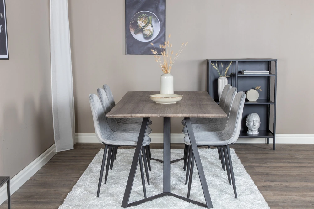 Venture Design Valgomasis stalas, Marina, 180x90 cm, Pilka / Valgomasis kėdė, Polar, 52x86 cm, Juoda
