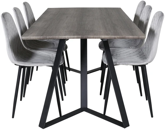 Venture Design Valgomasis stalas, Marina, 180x90 cm, Pilka / Valgomasis kėdė, Polar, 52x86 cm, Juoda