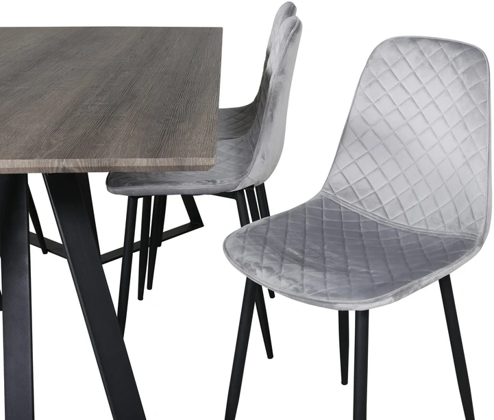 Venture Design Valgomasis stalas, Marina, 180x90 cm, Pilka / Valgomasis kėdė, Polar, 52x86 cm, Juoda