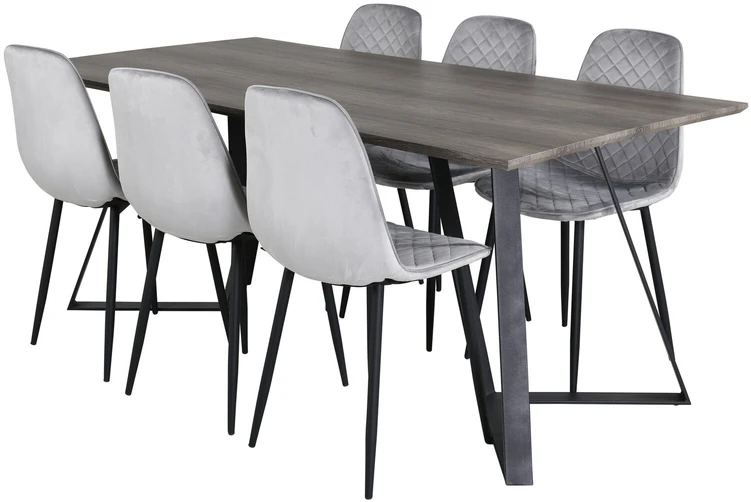 Venture Design Valgomasis stalas, Marina, 180x90 cm, Pilka / Valgomasis kėdė, Polar, 52x86 cm, Juoda