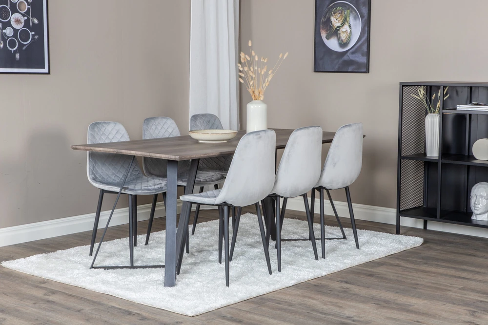 Venture Design Valgomasis stalas, Marina, 180x90 cm, Pilka / Valgomasis kėdė, Polar, 52x86 cm, Juoda