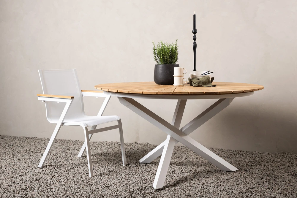 Venture Design Valgomasis stalas, Meksika, ø140 cm, Balta/Teakinis