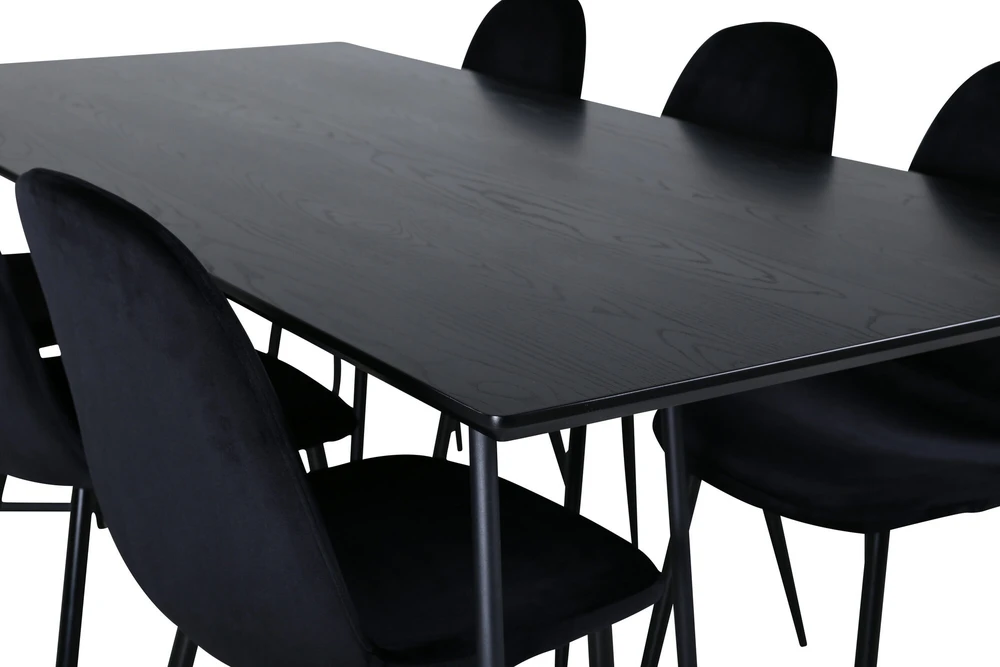 Venture Design Valgomasis stalas, Petra, 190x90 cm, Juodas, Valgomasis kėdė, Polar, 88x42.5 cm, Juoda