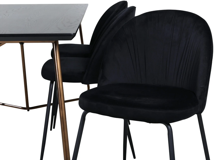 Venture Design Valgomasis stalas, Petra, 190x90 cm, Valgomasis kėdė, Raukšlės, 79.5x49 cm, Juoda
