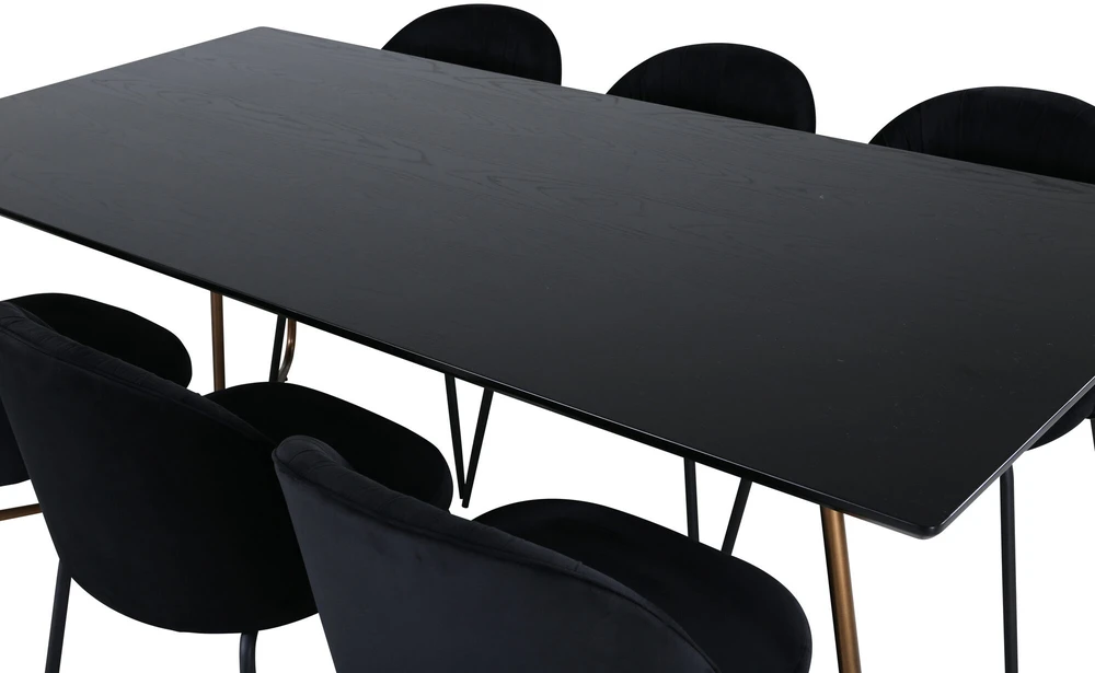 Venture Design Valgomasis stalas, Petra, 190x90 cm, Valgomasis kėdė, Raukšlės, 79.5x49 cm, Juoda