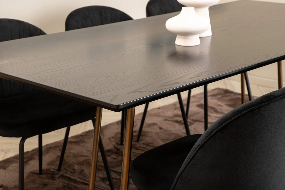 Venture Design Valgomasis stalas, Petra, 190x90 cm, Valgomasis kėdė, Raukšlės, 79.5x49 cm, Juoda
