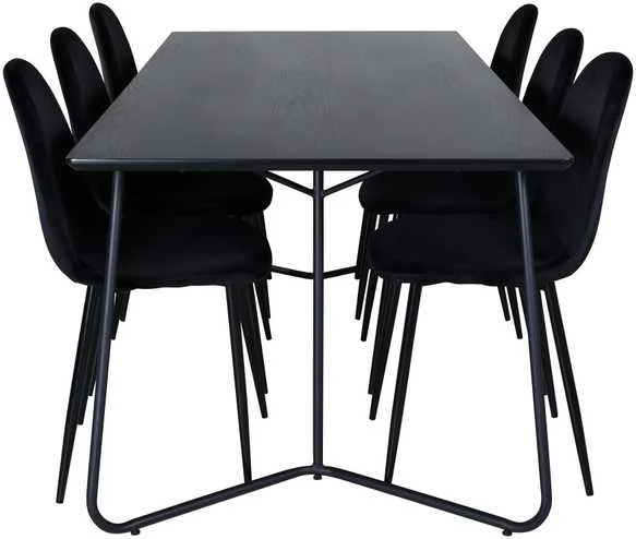 Venture Design Valgomasis stalas, Petra, 190x90 cm, Juodas, Valgomasis kėdė, Polar, 88x42.5 cm, Juoda