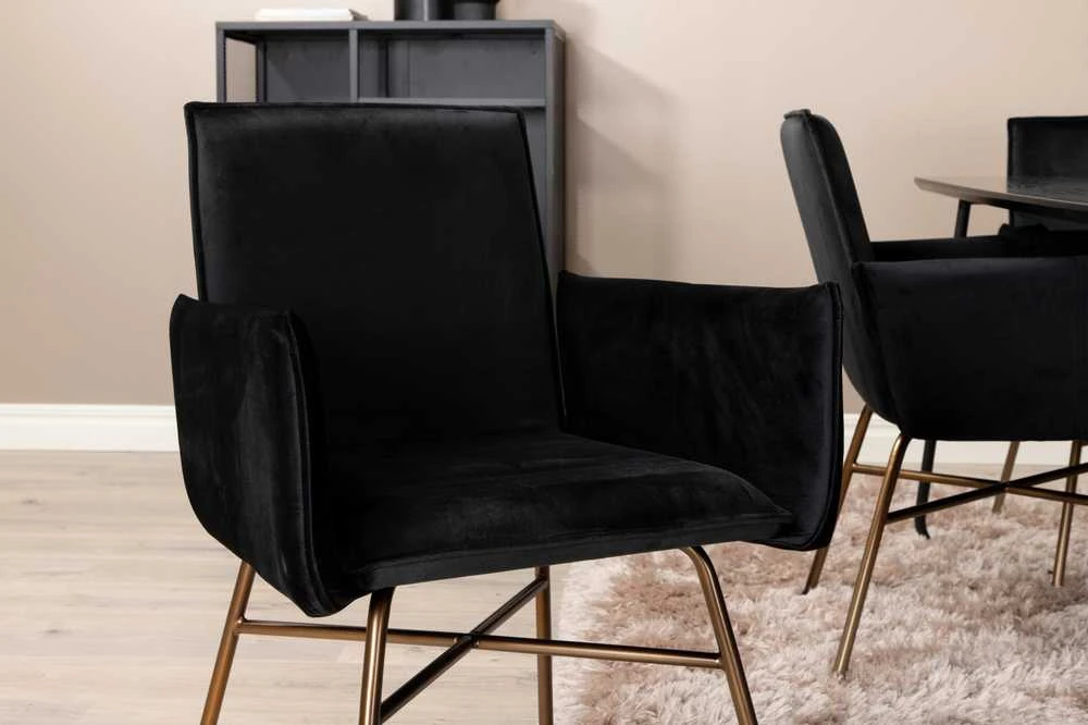 Venture Design Valgomasis stalas, Petra, 190x90 cm, Juodas, Valgomasis kėdė, Petra, 87x57 cm, Juoda
