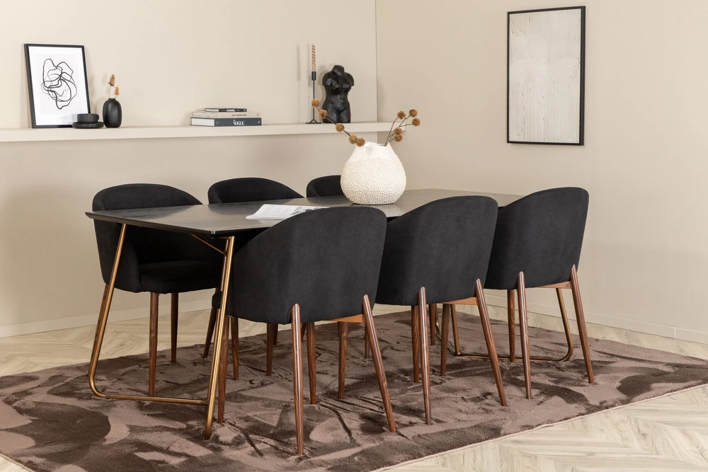 Venture Design Valgomasis stalas, Petra, 190x90 cm, Juodas + Valgomasis kėdė, Arch, 83x48.5 cm, Juoda