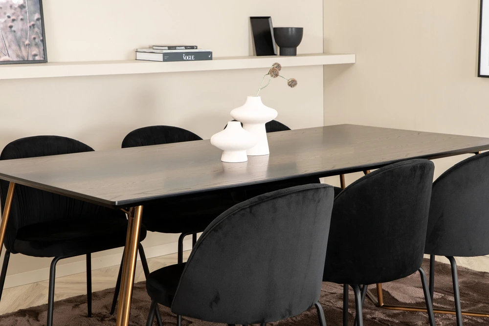 Venture Design Valgomasis stalas, Petra, 190x90 cm, Valgomasis kėdė, Raukšlės, 79.5x49 cm, Juoda